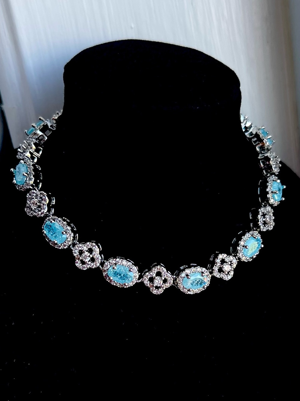 Sparkling Lab Created Paraiba Tourmaline  Floral Bracelet